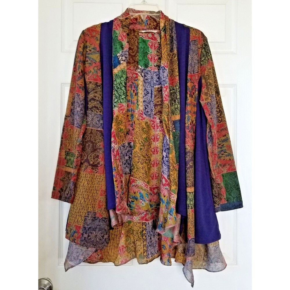 SOFT SURROUNDINGS Multicolor Mixed Media Open Front Kimono Sweater Boho Size PM
